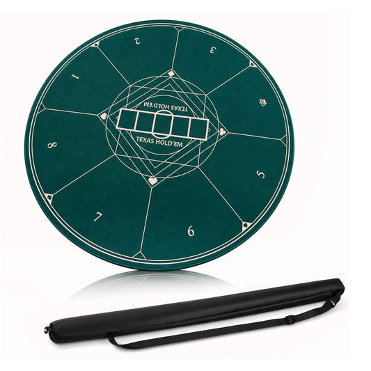 Round Poker Mat for Texas Hold'em with a black carry bag