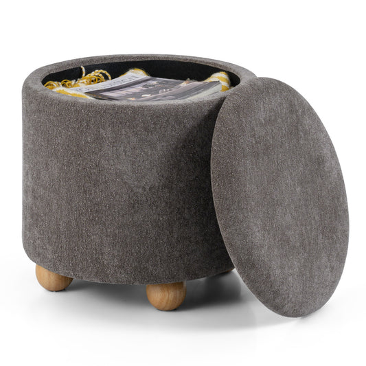 Round Storage Ottoman 45 CM Chenille Fabric Footrest Stool in Grey