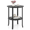 Round Side 2-Tier End Table with Storage Shelf-Black