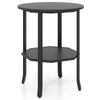 Round Side 2-Tier End Table with Storage Shelf-Black