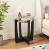 61cm Round Side Table with Tempered Glass Top and Solid Rubber Wood Base-Black