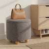 Round Storage Ottoman 45 CM Chenille Fabric Footrest Stool with Removable Lid-Grey