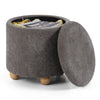 Round Storage Ottoman 45 CM Chenille Fabric Footrest Stool with Removable Lid-Grey