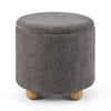 Round Storage Ottoman 45 CM Chenille Fabric Footrest Stool with Removable Lid-Grey