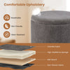 Round Storage Ottoman 45 CM Chenille Fabric Footrest Stool with Removable Lid-Grey