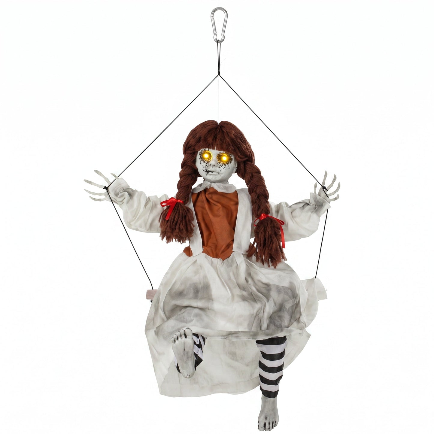 HOMCOM 80 cm Halloween Animated Hanging Creepy Girl on Swing Decoration, Kicking Legs, Sound and Touch Activated