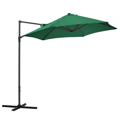 Outsunny 2.5M Garden Cantilever Parasol, Offset Roma Patio Umbrella Hanging Sun Shade Canopy Shelter with 360√Ç¬∞ Rotation and Cross Base, Green