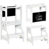 HOMCOM 2 in 1 Kids Kitchen Step Stool with Safety Rail Toddler Steps with Chalkboard for Kitchen Bathroom, White