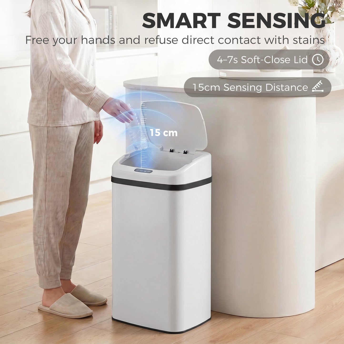 HOMCOM 48L Stainless Steel Sensor Bin - White