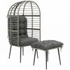 Outsunny Garden Egg Chair with Footstool, Rattan Indoor Outdoor Lounge Chair and Ottoman Set with Thick Cushions, Light Grey