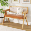 Rubber Wood Dining Bench with Armrest and Sherpa Upholstered Backrest-Natural
