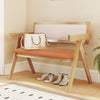 Rubber Wood Dining Bench with Armrest and Sherpa Upholstered Backrest-Natural