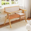 Rubber Wood Dining Bench with Armrest and Sherpa Upholstered Backrest-Natural