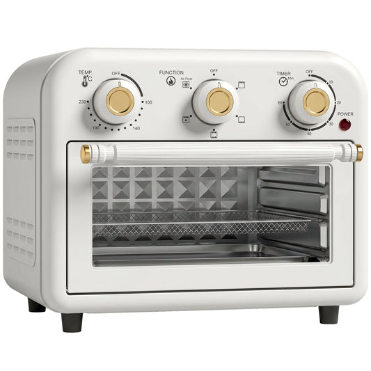 HOMCOM Air Fryer Toaster Oven, Convection Countertop Oven, with Adjustable Temperature and Timer, 12 L, Cream White