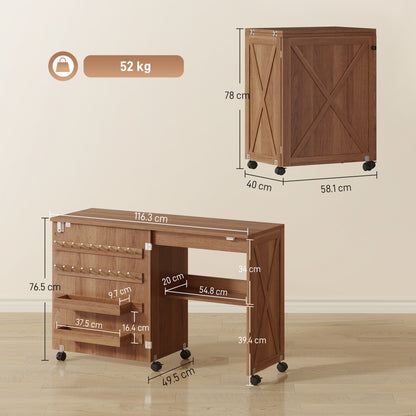 HOMCOM Folding Sewing Table in Brown