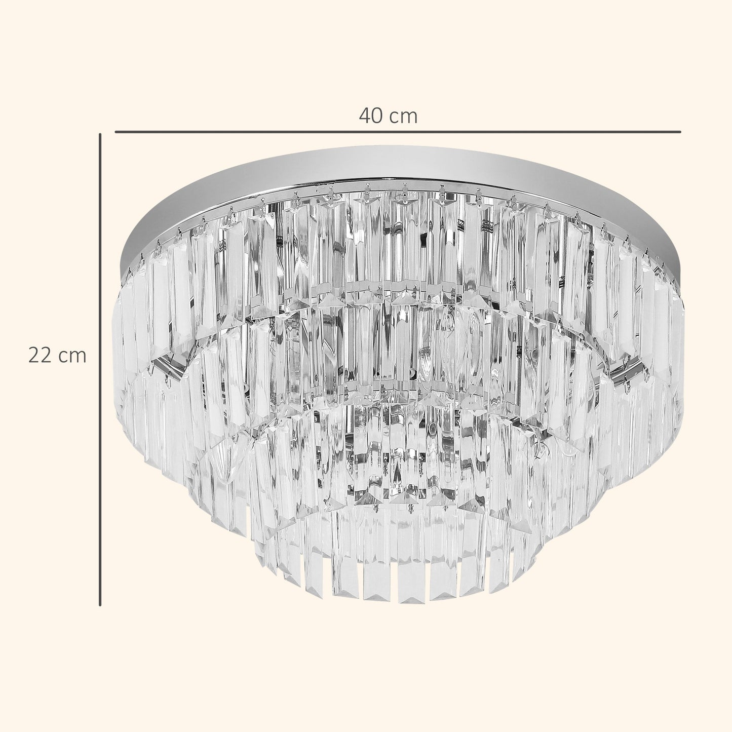 HOMCOM Set of 2 Modern Crystal Ceiling Lights, Chandeliers, Pendant Lamps w/ 7 Lights, E14 Fittings for Living Room, Bedroom, Silver