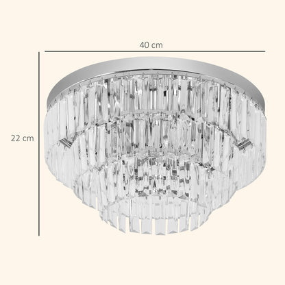 HOMCOM Set of 2 Modern Crystal Ceiling Lights, Chandeliers, Pendant Lamps w/ 7 Lights, E14 Fittings for Living Room, Bedroom, Silver