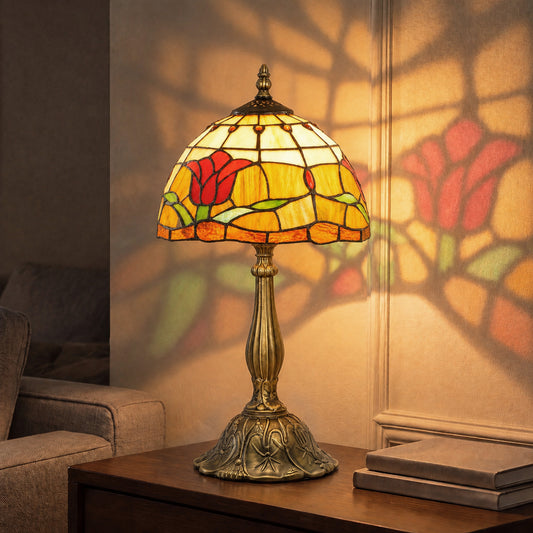 HOMCOM Tiffany Stained Glass Table Lamp in Red