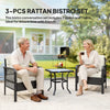Outsunny 3 Pieces Rattan Bistro Set with Glass Top Coffee Table, Chairs and Cushions for Outdoor, Patio, Balcony, Cream