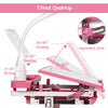 Height Adjustable Kids Study Desk Table Chair Set with Lamp-Pink
