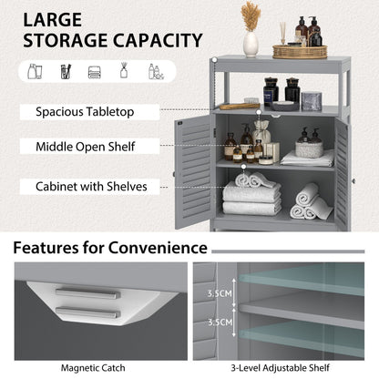 Bathroom Floor Cabinet with Double Shutter Door and Adjustable Shelf-Grey
