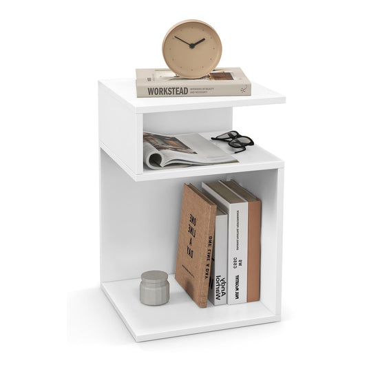 S-Shaped Side Table with two open compartments in white