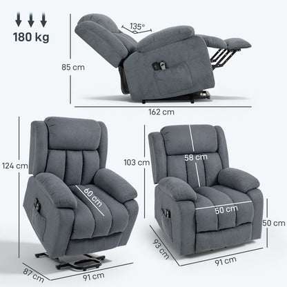 HOMCOM Power Lift Recliner Chair with Vibration Massage, Lift Chair for Elderly with Footrest, Remote, Side Pocket, Grey