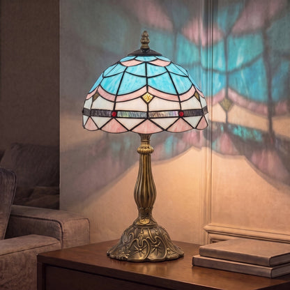HOMCOM Tiffany Stained Glass Table Lamp, Handmade Antique Bedside Lamp, Decorative Night Light