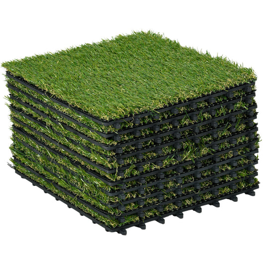سجادة عشب اصطناعي من Outsunny مكونة من 10 قطع، مقاس 30 × 30 سم، ارتفاع الوبر 25 مم، مقاومة للأشعة فوق البنفسجية للاستخدام الخارجي