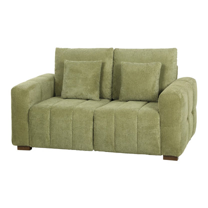 HOMCOM 2 Seater Sofa, Upholstered Velvet Small Couch for Bedroom with Pillows, Modern Sofa Settee with Padded Cushion and Wood Legs for Living Room, Green