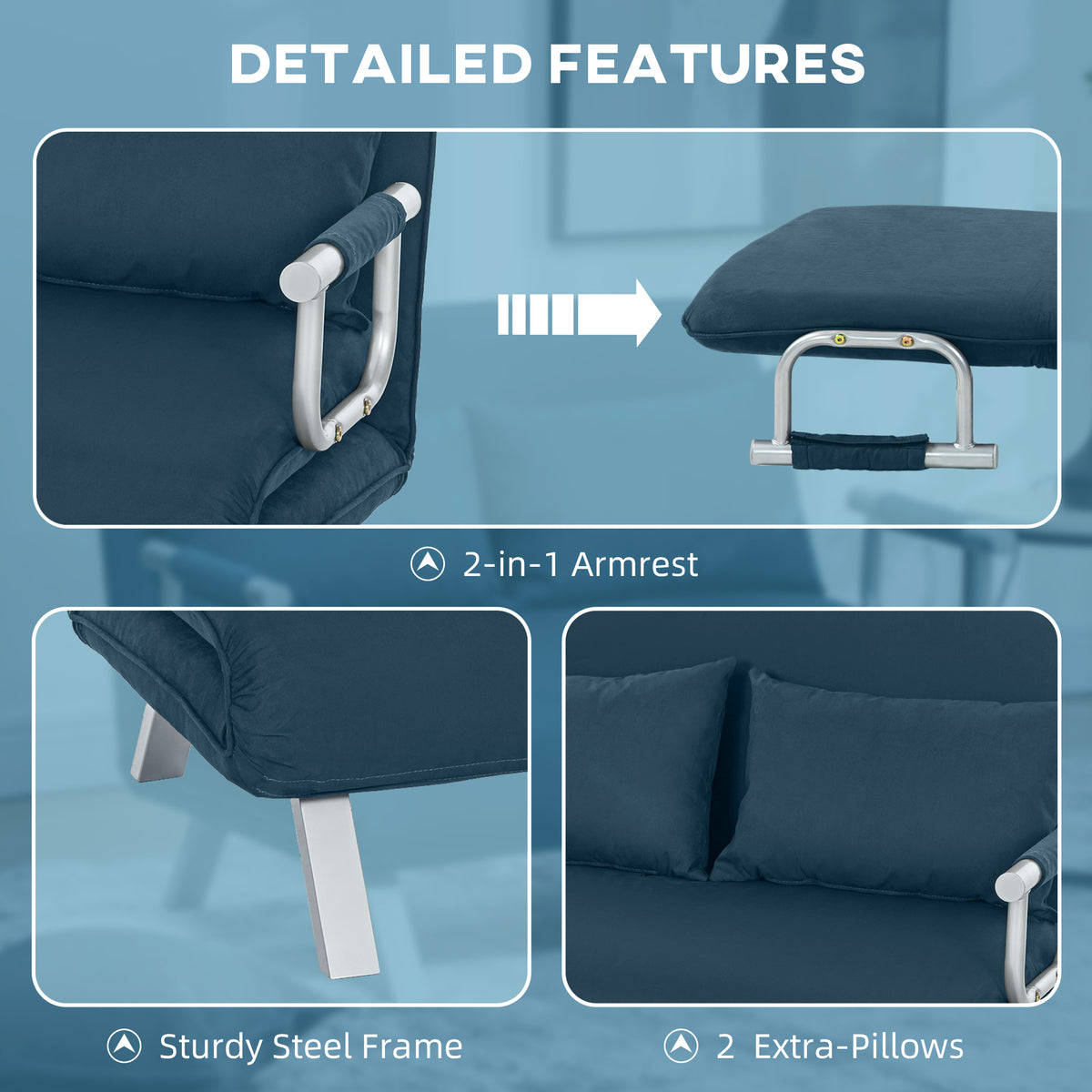 HOMCOM Two-Seater Click-Clack Sofa Bed in Navy Blue