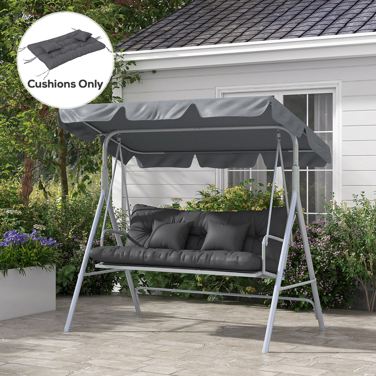 Outsunny Back and Seat Cushion Replacement with 2 Pillows in Charcoal Grey