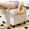 HOMCOM Small Ottoman, Square Footstool with Side Pocket, Rubber Wood Legs and Padded Seat for Living Room, Beige