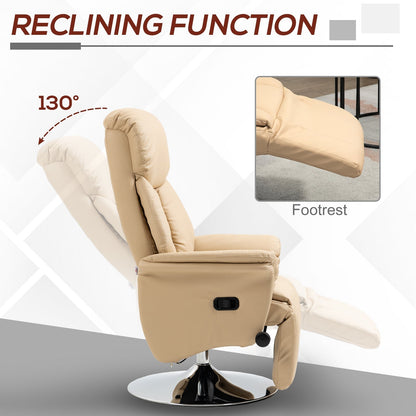 HOMCOM Adjustable Swivel Recliner, Manual Recliner Chair with Footrest, Padded Arms, PU Leather Upholstery, Beige