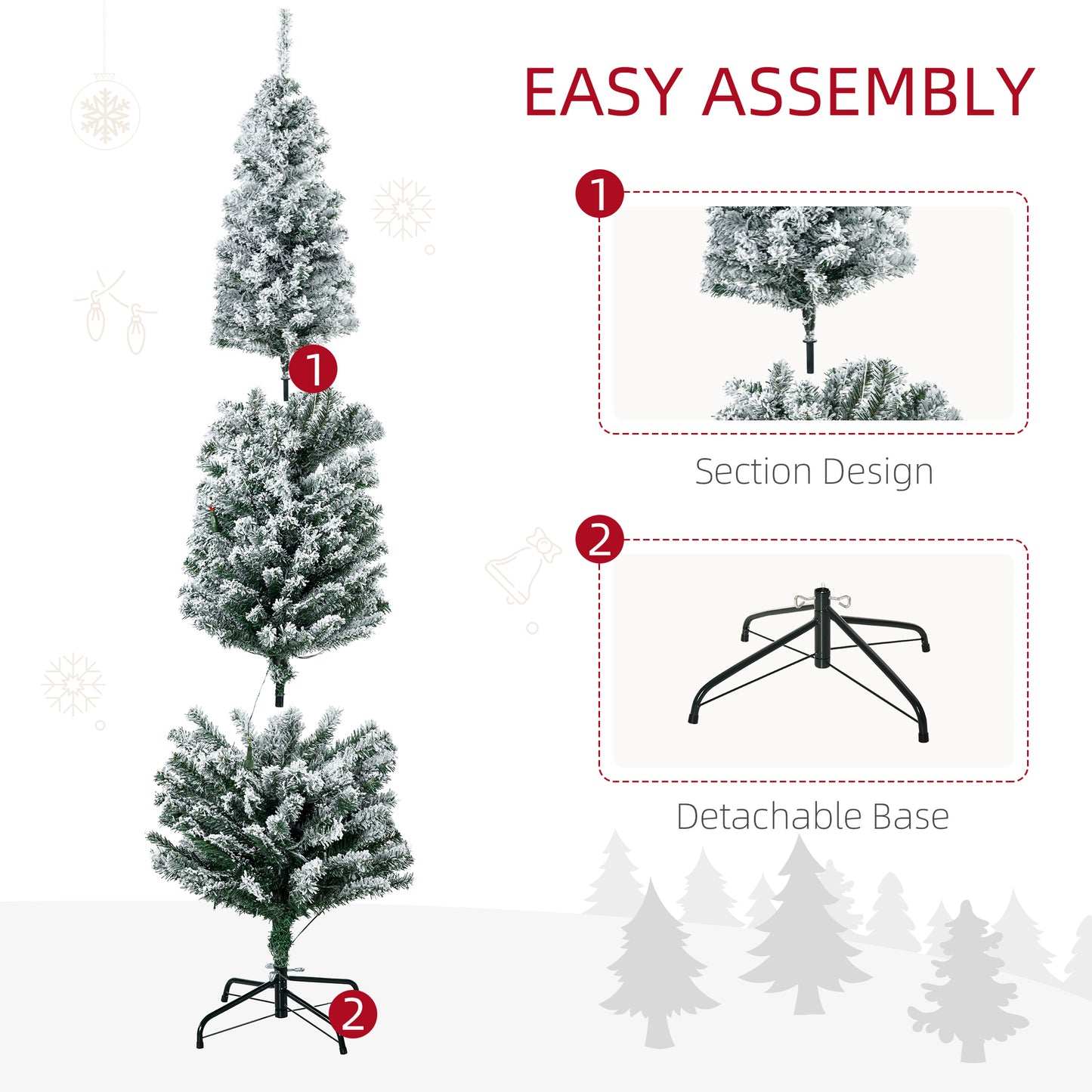 HOMCOM 6' Artificial Prelit Christmas Trees Holiday D√É¬©cor with Colourful LED Lights, Flocked Tips, Berry, Pine Cone