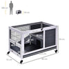 PawHut Wooden Guinea Pig Hutch, 2-Floor Bunny Cage w/ Enclosed Run Area, Grey