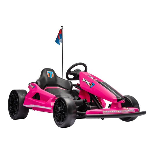 AIYAPLAY 24V Electric Drift Go Kart for Kids with Dual Motors, Soft Start, 12 KM/H High Speed, Headlight, for Ages 6-14, Pink