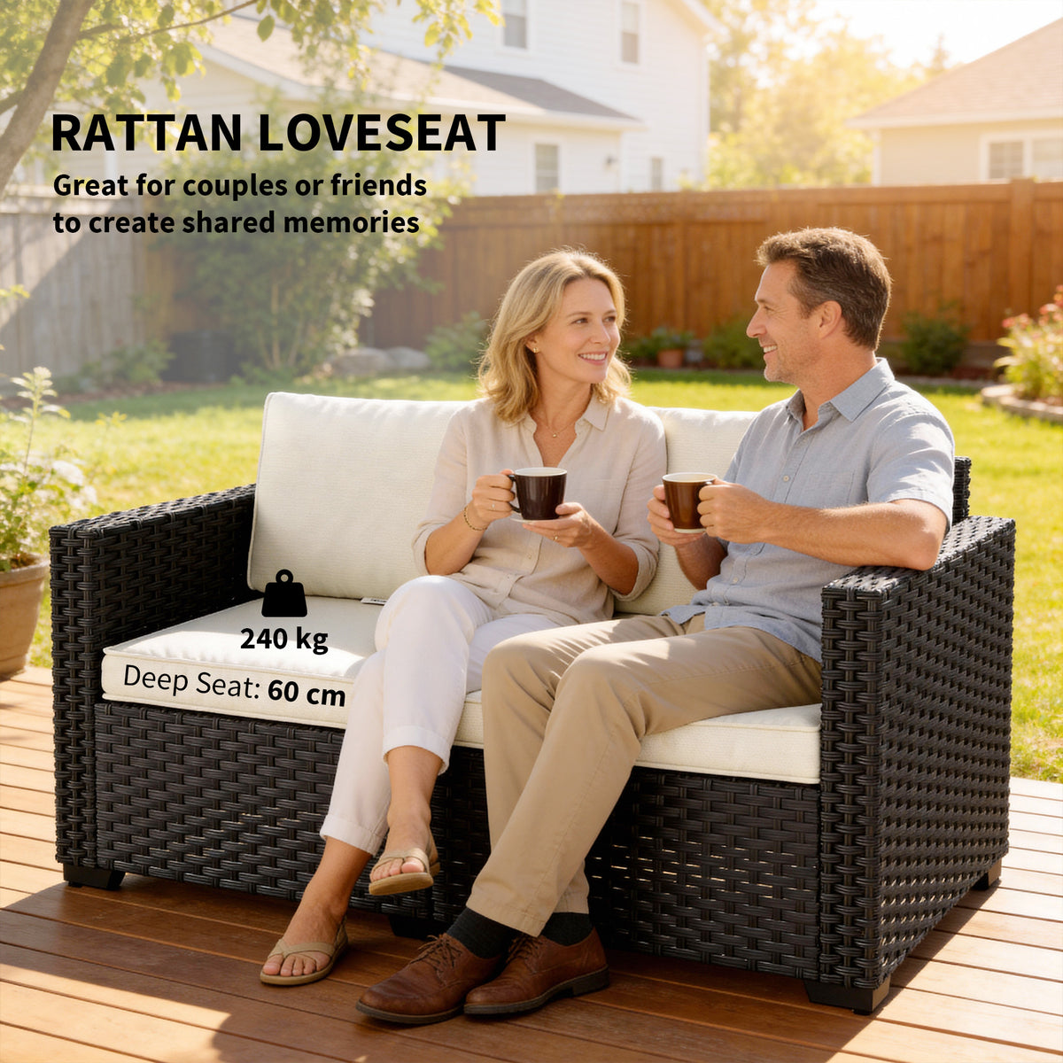 Outsunny 2 Seater Rattan Sofa in Black