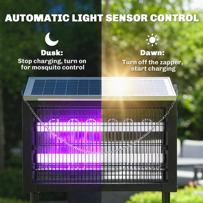 Outsunny Solar Bug Zapper Outdoor, 3500 V Electric Mosquito Fly Zapper with 4.3 m Cord, Dusk-to-Dawn Control, Black