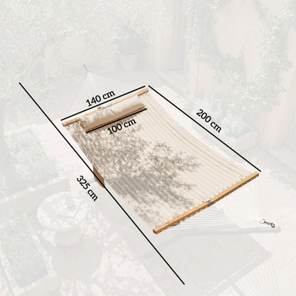 أرجوحة أوت سني مزدوجة لشخصين مع قضبان ومخدات ووسادة، 200 × 140 سم، أبيض كريمي