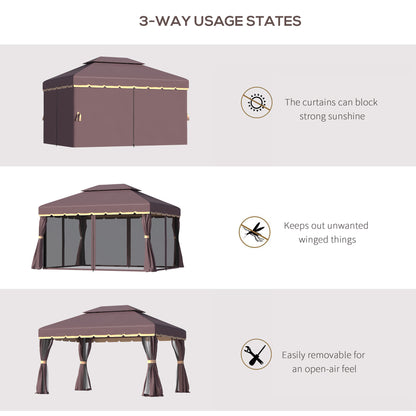 Outsunny 3 x 4m Aluminium Garden√Ç Gazebo, Marquee Canopy Shelter Pavilion Party Tent with Nets and Curtains for Garden and Deck, Coffee