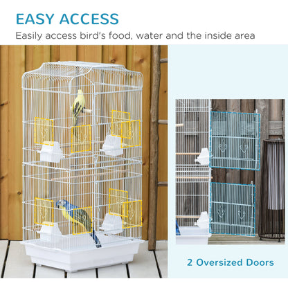 PawHut Large Metal Bird Cage with Stand, Perches, Food Bowls, Swing, for Budgies, Parakeets,White