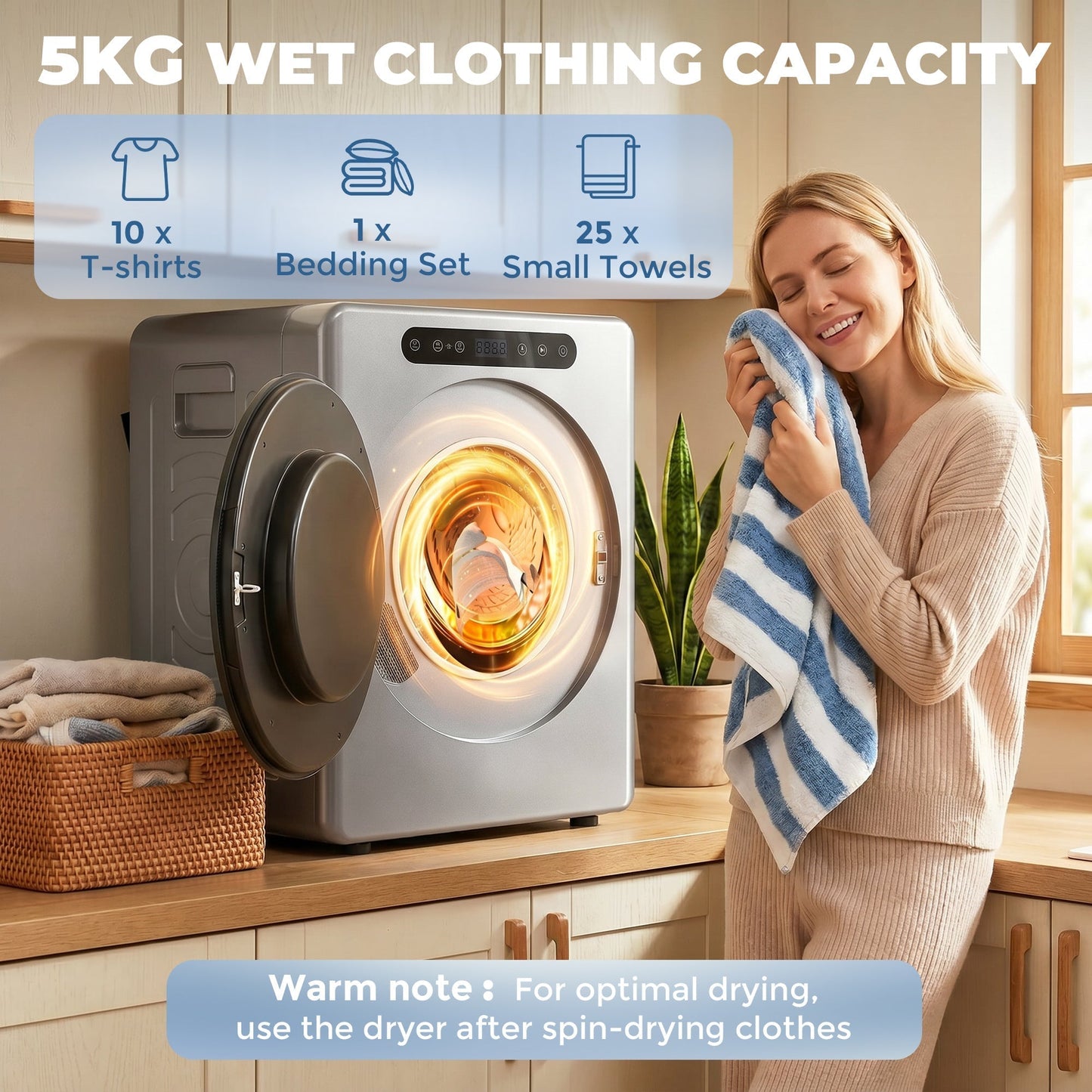 HOMCOM 5kg Compact 40-60℃  Tumble Dryer - Silver Tone