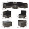 Outsunny 6-Seater Rattan Sofa Furniture Set W/ Cushions, Steel Frame-Grey