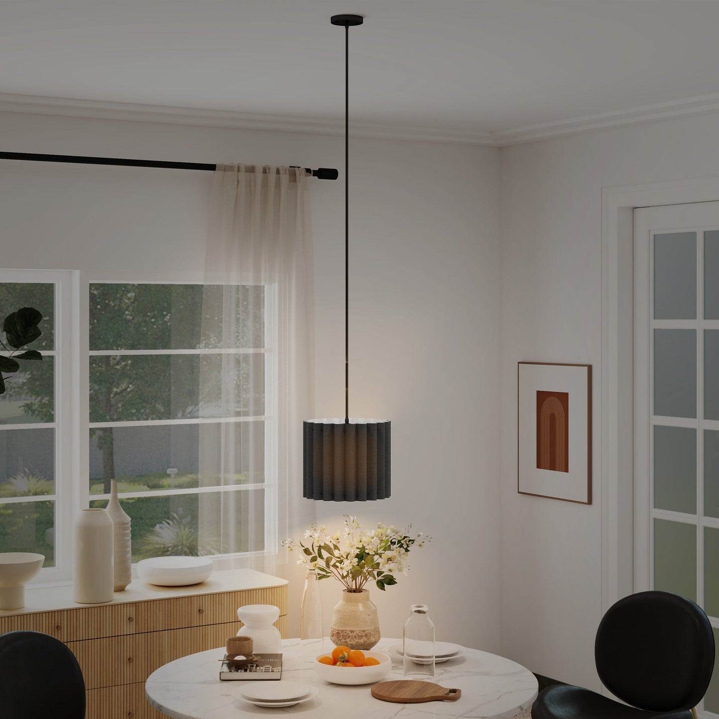 HOMCOM Linen Pendant Light, Bedside Ceiling Lamps with E27 Bulb, Modern Hanging Lights for Living Room, Bedroom, Kitchen, Hallway, Black