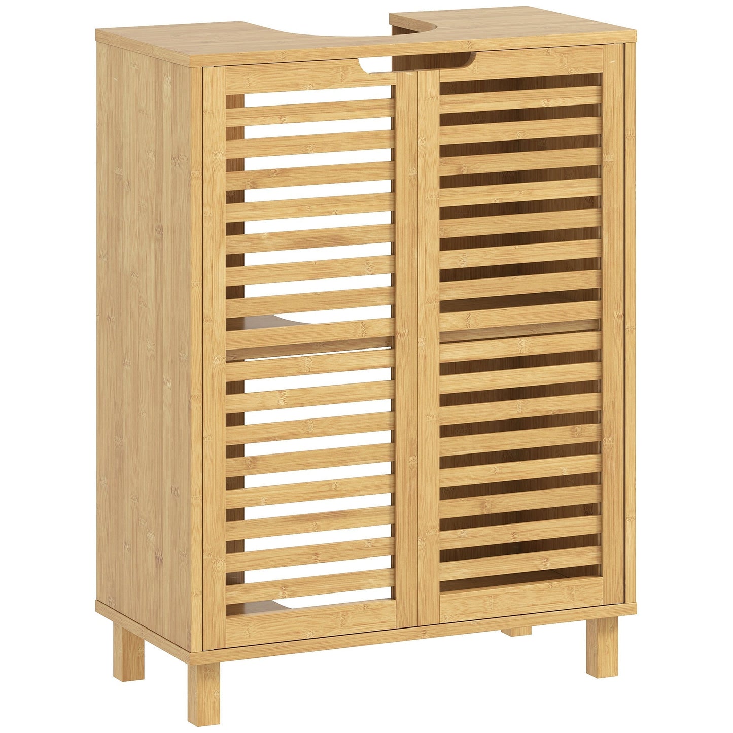 HOMCOM Under Sink Bathroom Cabinet, Freestanding Bamboo Under Sink Cabinet with Louvered Doors and Adjustable Shelf, Natural