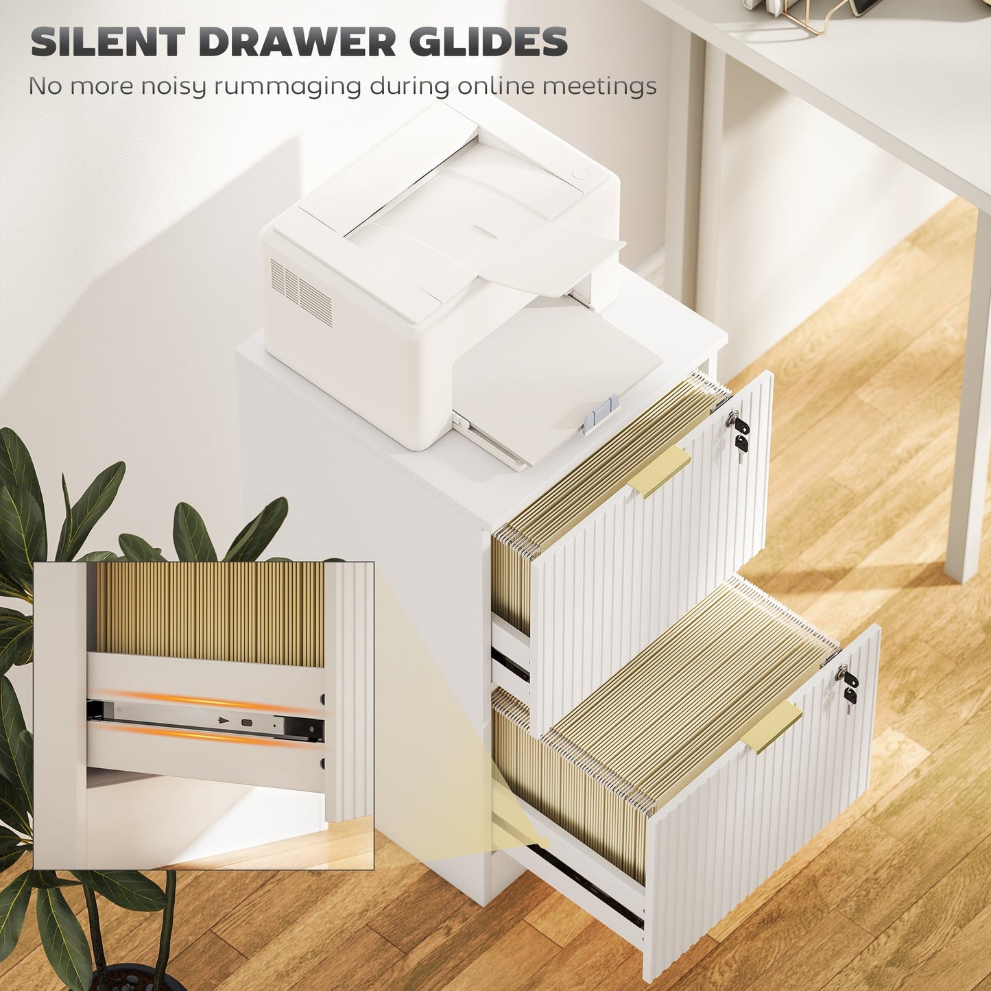 HOMCOM Filing Cabinet, Fluted Vertical File Cabinet with 2 Lockable Drawers and Hanging Rails, White
