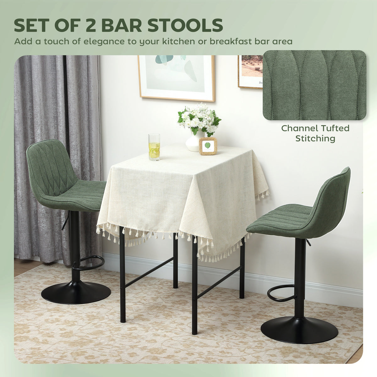HOMCOM Breakfast Bar Stools Set in Green