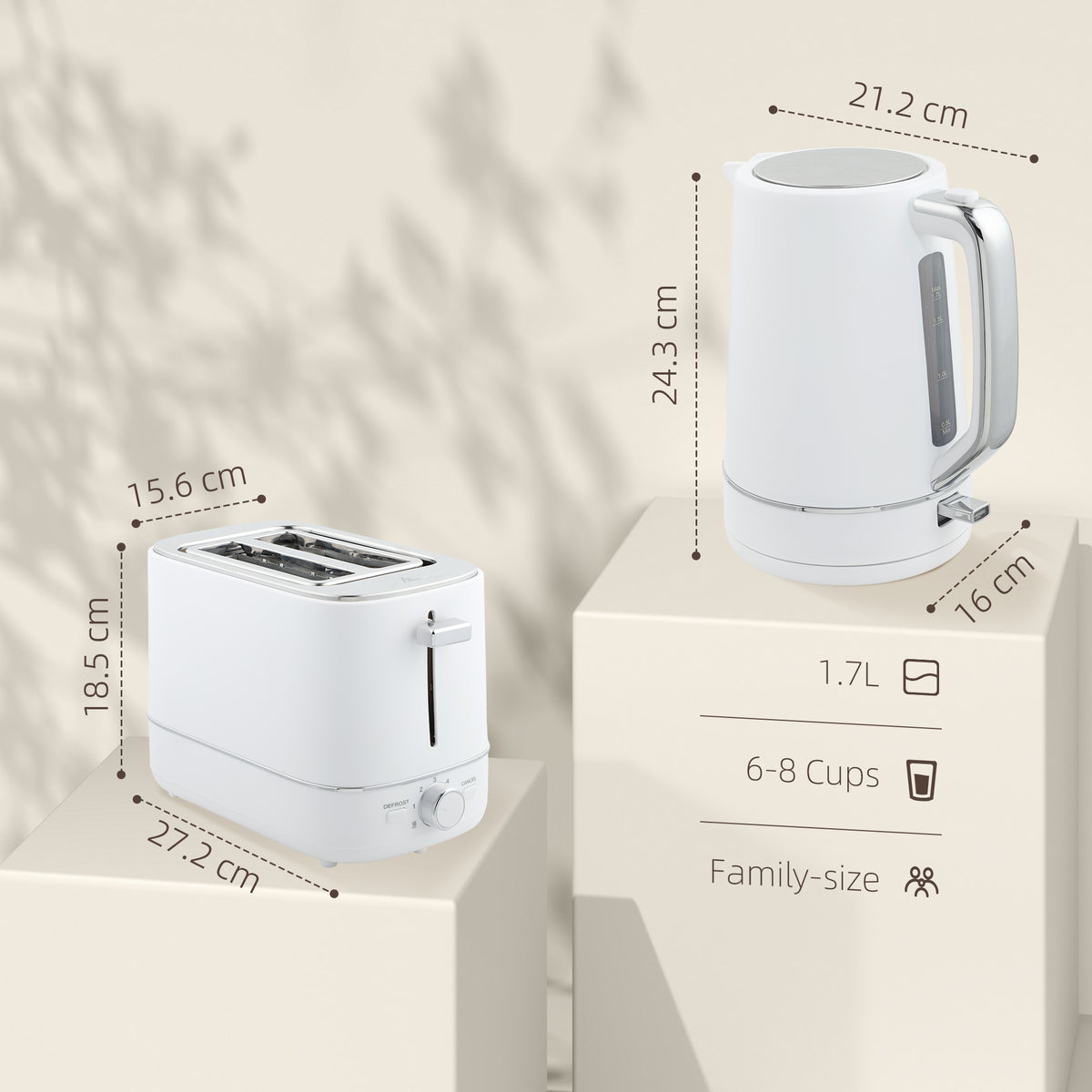 HOMCOM Kettle and Toaster Set in White