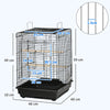 PawHut Steel Bird Cage with Openable Top, Stand, Tray, Handles, Feeding Bowls for Parakeet, Finch - Black